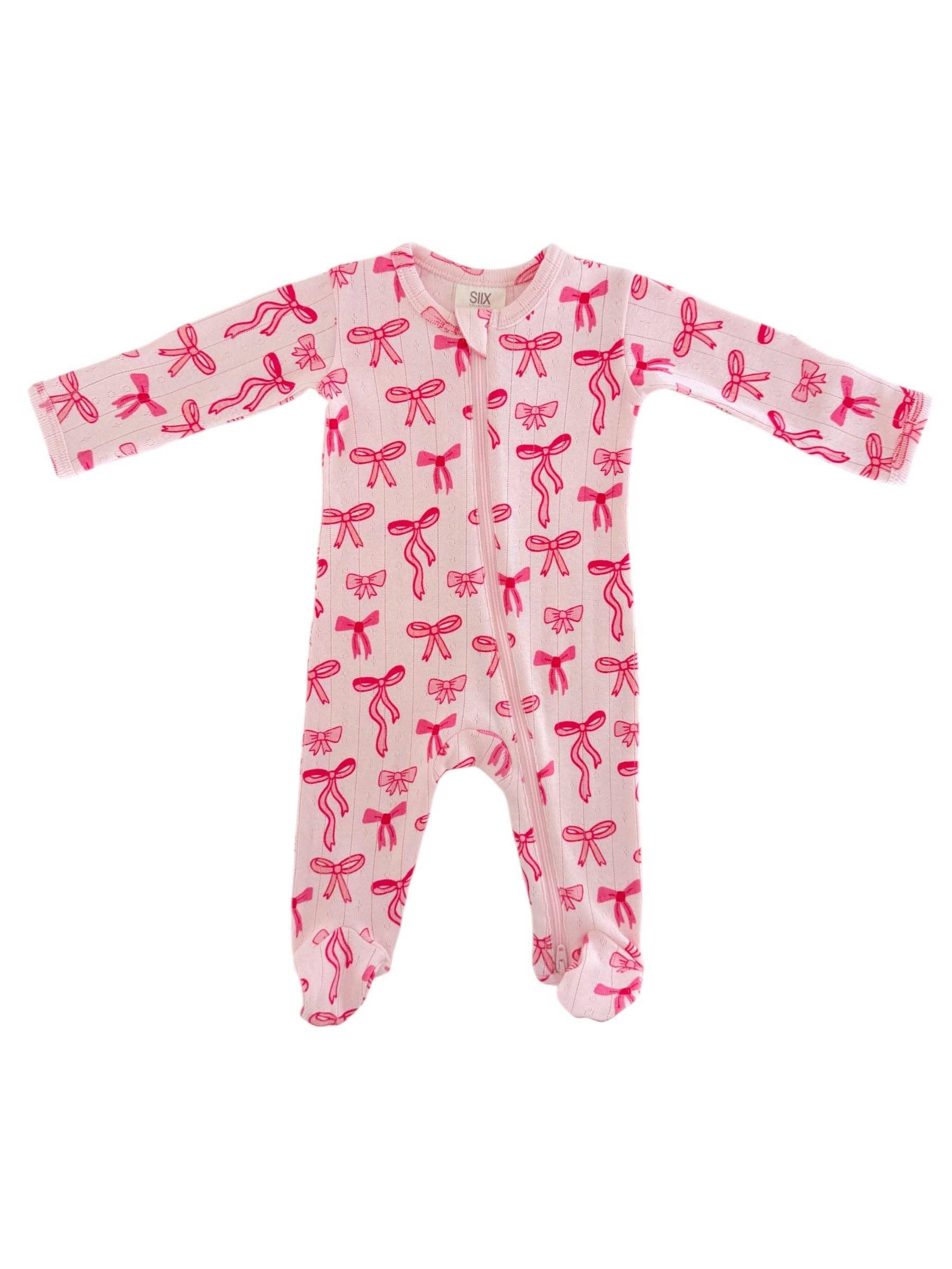 Pink Bows Zip Footie