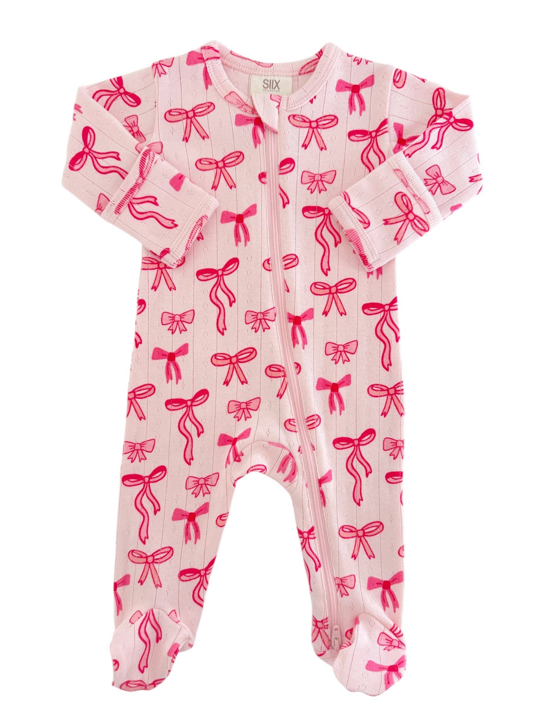Pink Bows Zip Footie