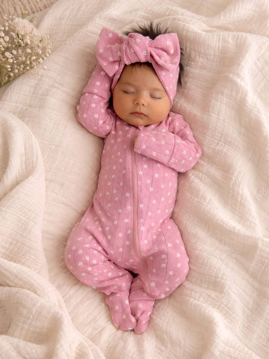 Pink Flower Zip Footie