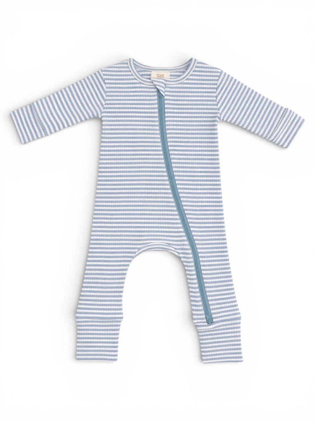 Dusty Blue Stripe Zip Romper