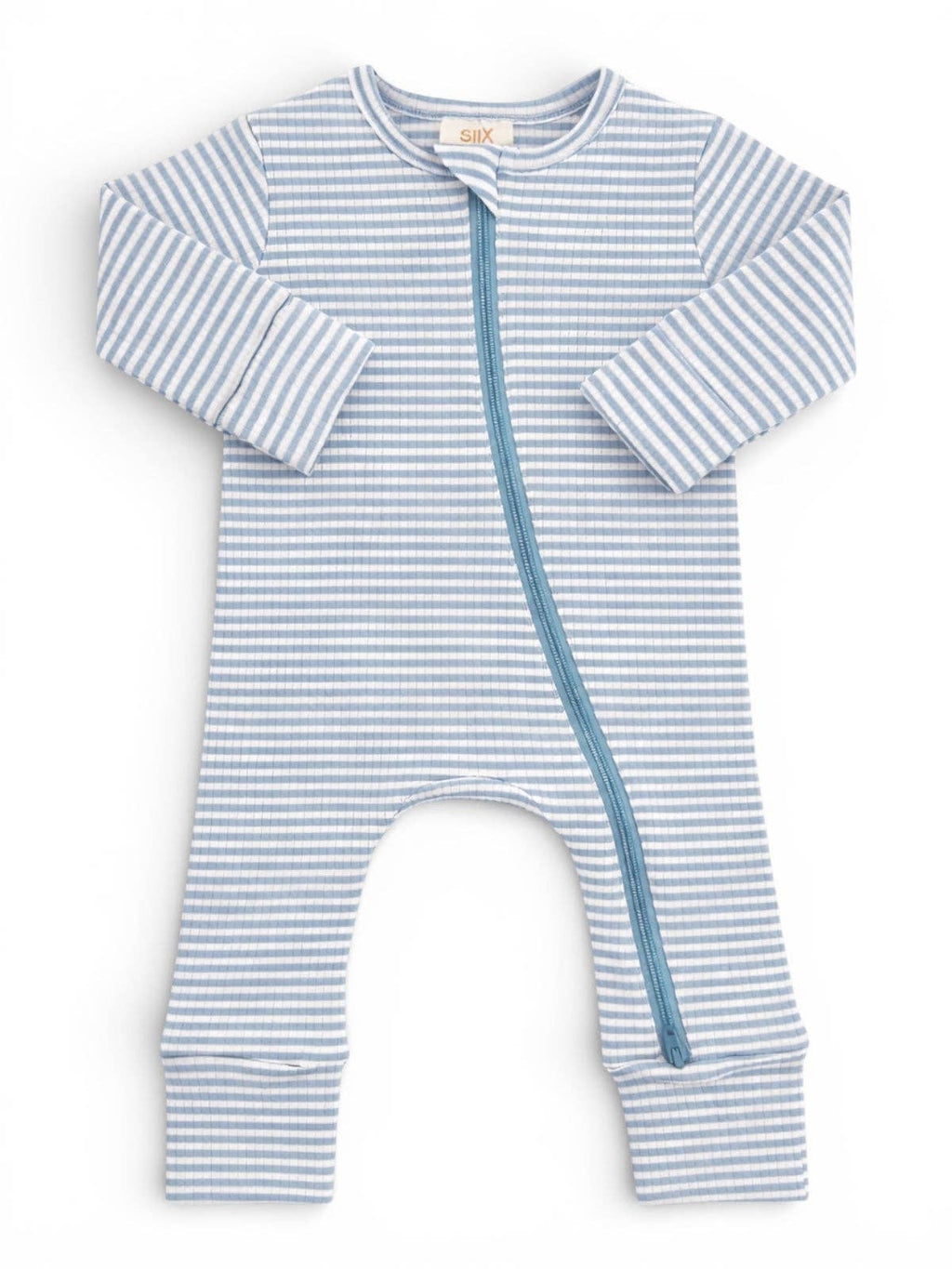 Dusty Blue Stripe Zip Romper